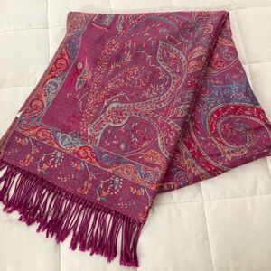 Paisley Fringe Scarf - Magenta